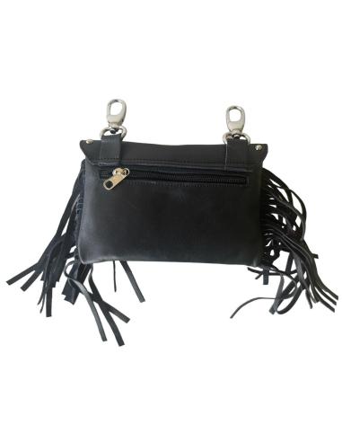 Comprar Bolso De Piel Con Mosquetones, Flecos Y Emblema Metálico Skull – Estilo Motero Funcional a precio de oferta