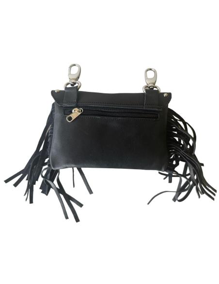 Comprar Bolso De Piel Con Mosquetones, Flecos Y Emblema Metálico Skull – Estilo Motero Funcional a precio de oferta