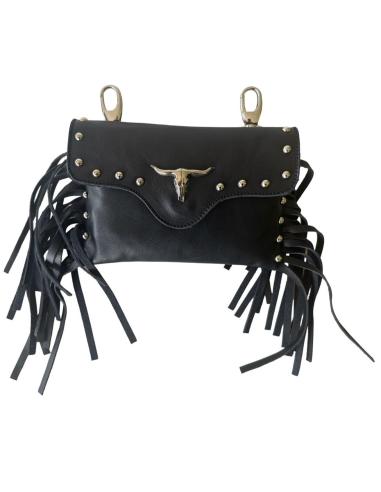 Leather bag with carabiners and fringes – Biker style BUFALO  | Iguana Custom