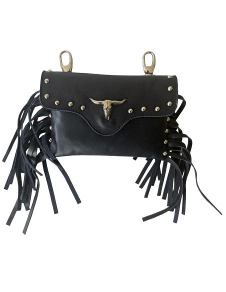 Leather bag with carabiners and fringes – Biker style BUFALO  | Iguana Custom