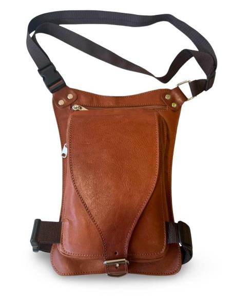 Brown Leather Thigh Bag with Flap | Handmade in Spain