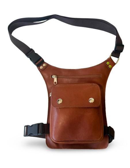 Comprar Bolsa De Pierna De Piel Marrón Lisa Con 2 Remaches – Hecha A Mano En España a precio de oferta