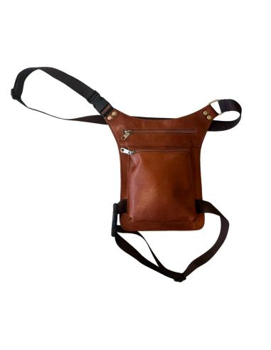 Comprar Bolsa De Pierna De Piel Marrón Lisa Con 2 Cremalleras – Hecha A Mano En España a precio de oferta