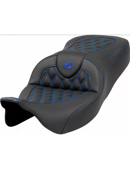 SADDLEMEN ROADSOFA™ BLUE SEAT WITH LATTICE STITCHING FOR HARLEY-DAVIDSON
