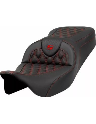 SELLE SADDLEMEN ROADSOFA™ ROUGE AVEC COUTURES LATTICE POUR HARLEY-DAVIDSON