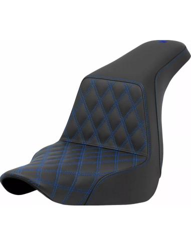 SADDLEMEN STEP-UP SEAT WITH BLUES LATTICE STITCH FOR HARLEY-DAVIDSON SOFTAIL