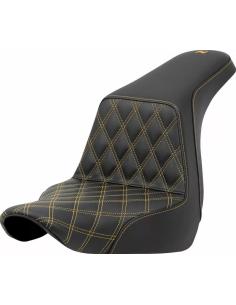 SADDLEMEN STEP-UP SEAT WITH YELLOW LATTICE STITCH FOR HARLEY-DAVIDSON SOFTAIL