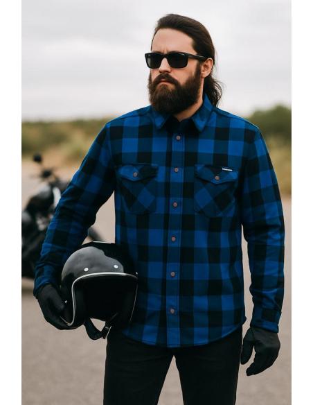 Camisa de Moto Azul Estilo Lenhador Certificada AA com Reforços de Kevlar | Iguana Custom