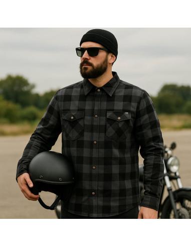 AA-Certified Grey Lumberjack Motorcycle Shirt with Kevlar Reinforcements | Iguana Custom