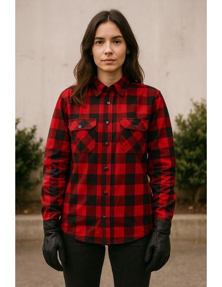 Chemise de Moto Femme Rouge Certifiée AA avec Renforts en Kevlar | Iguana Custom