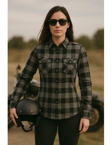 AA-Certified Grey Lumberjack Motorcycle Shirt with Kevlar Reinforcements | Iguana Custom