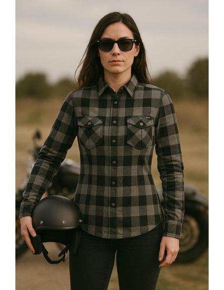 Camisa de Moto Feminina Cinza Certificada AA com Kevlar | Iguana Custom