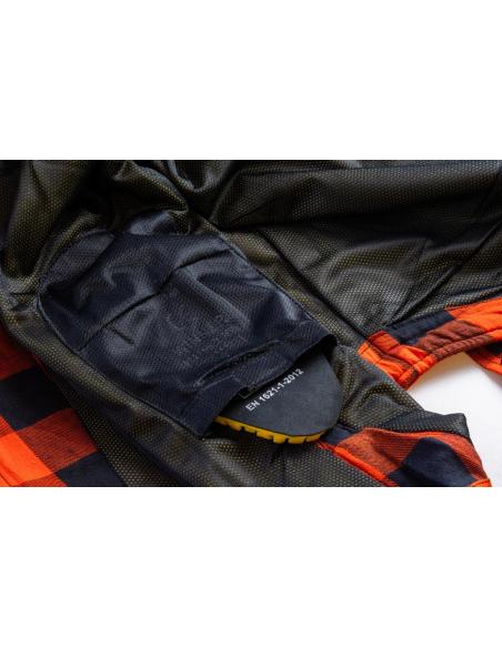 Acquista Camicia da Boscaiolo Femminile Arancione per Moto Certificata AA con Kevlar | Iguana Custom