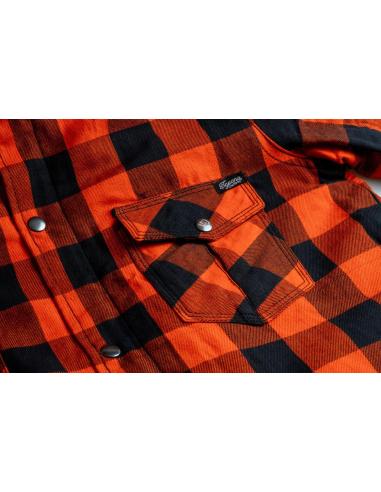 Chemise de Moto Femme Style Bûcheron Orange Certifiée AA avec Renforts en Kevlar | Iguana Custom
