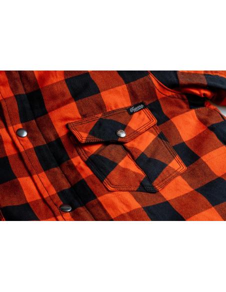 Acquista Camicia da Boscaiolo Femminile Arancione per Moto Certificata AA con Kevlar | Iguana Custom