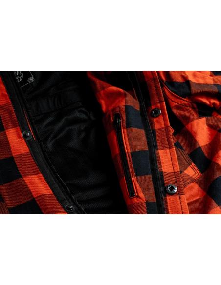 Acquista Camicia da Boscaiolo Femminile Arancione per Moto Certificata AA con Kevlar | Iguana Custom