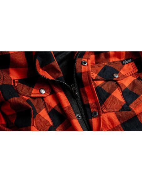 Acquista Camicia da Boscaiolo Femminile Arancione per Moto Certificata AA con Kevlar | Iguana Custom