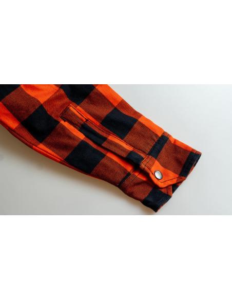 Acquista Camicia da Boscaiolo Femminile Arancione per Moto Certificata AA con Kevlar | Iguana Custom