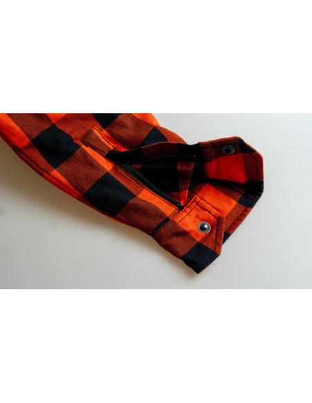 Acquista Camicia da Boscaiolo Femminile Arancione per Moto Certificata AA con Kevlar | Iguana Custom
