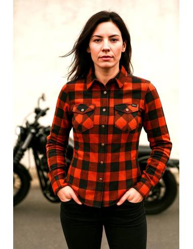Chemise de Moto Femme Style Bûcheron Orange Certifiée AA avec Renforts en Kevlar | Iguana Custom