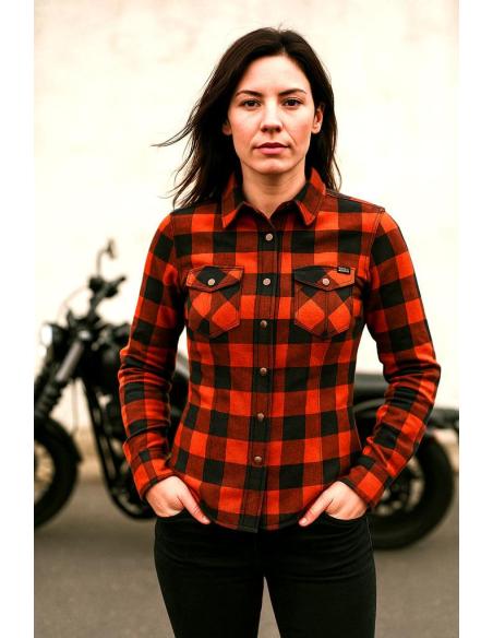 Acquista Camicia da Boscaiolo Femminile Arancione per Moto Certificata AA con Kevlar | Iguana Custom