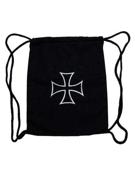 Comprar Mochila de Cuerdas Negra con Cruz de Malta Bordada | Estilo Biker y Urbano