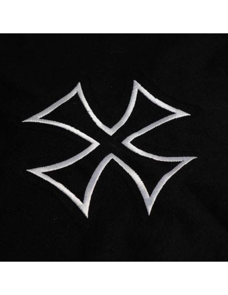 Black Drawstring Backpack with Embroidered Maltese Cross | Biker & Urban Style