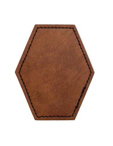 Patch Hexagonal Personalizável em Couro Sintético Castanho Vintage 60x75 mm | Iguana Custom