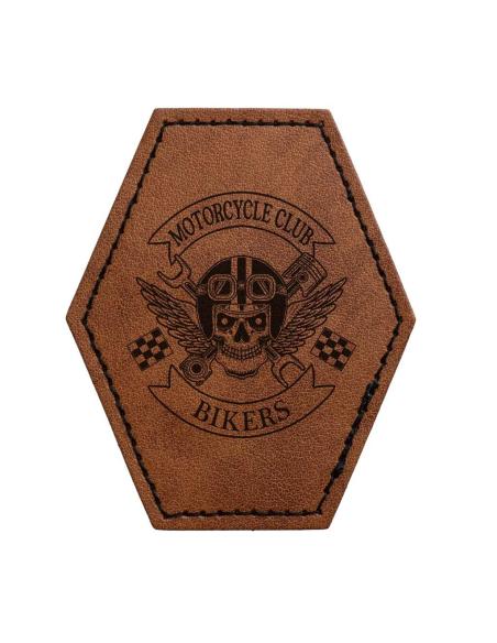 Customizable Hexagonal Patch in Vintage Brown Synthetic Leather 60x75 mm | Iguana Custom