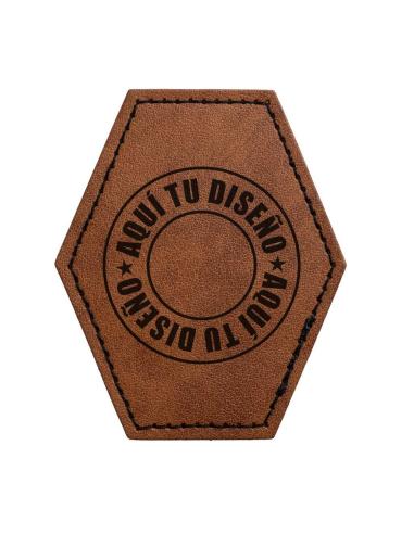 Customizable Hexagonal Patch in Vintage Brown Synthetic Leather 60x75 mm | Iguana Custom
