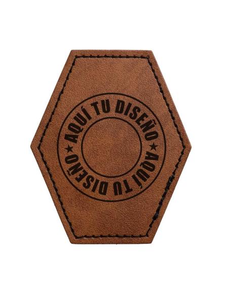 Customizable Hexagonal Patch in Vintage Brown Synthetic Leather 60x75 mm | Iguana Custom
