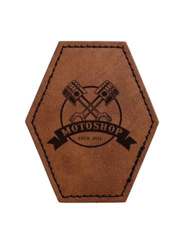Patch Hexagonal Personnalisable en Simili Cuir Marron Vintage 60x75 mm | Iguana Custom