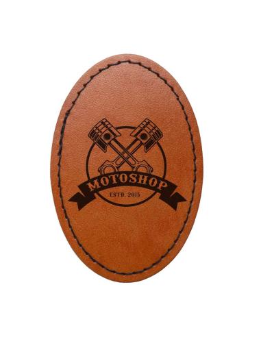 Patch Oval Personalizável em Couro Sintético Castanho Vintage 50x75 mm | Iguana Custom