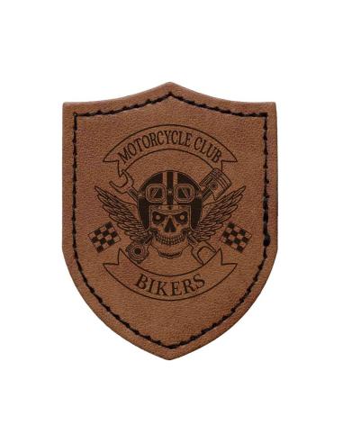 Customizable Shield Patch in Vintage Brown Synthetic Leather with Heat-Adhesive Back | Iguana Custom