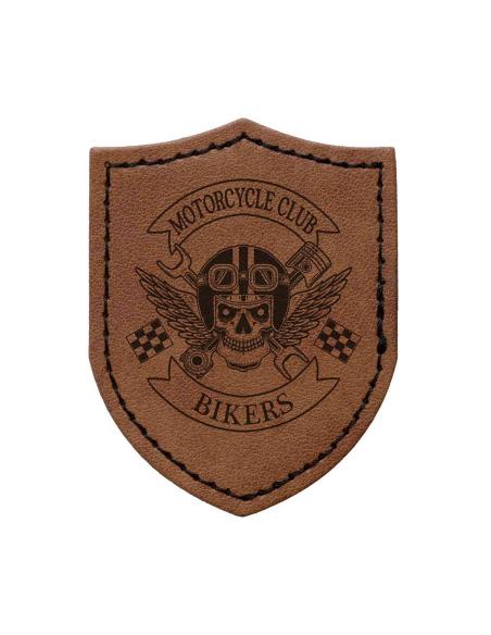Customizable Shield Patch in Vintage Brown Synthetic Leather with Heat-Adhesive Back | Iguana Custom