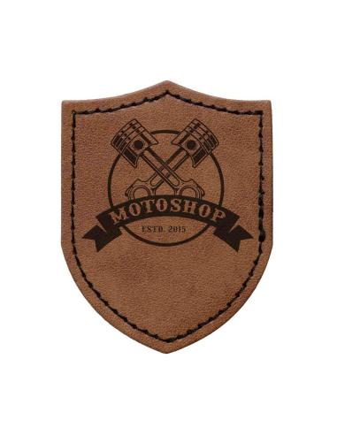 Patch Escudo Personalizável em Couro Sintético Castanho Vintage com Dorso Termocolante | Iguana Custom