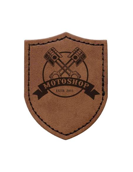 Customizable Shield Patch in Vintage Brown Synthetic Leather with Heat-Adhesive Back | Iguana Custom