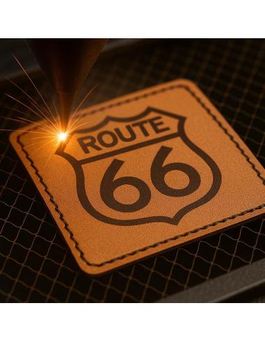 Customizable Shield Patch in Brown Synthetic Leather with Heat-Adhesive Back | Iguana Custom