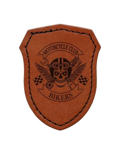 Customizable Shield Patch in Brown Synthetic Leather with Heat-Adhesive Back | Iguana Custom