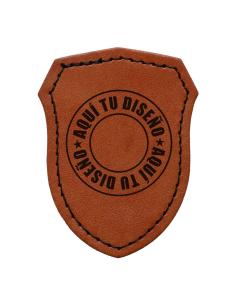 Patch Escudo Personalizável em Couro Sintético Castanho com Dorso Termocolante | Iguana Custom