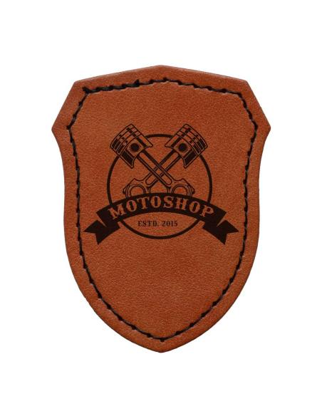 Patch Escudo Personalizável em Couro Sintético Castanho com Dorso Termocolante | Iguana Custom