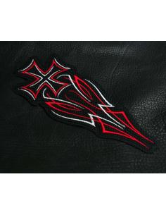 Embroidered patch with Maltese cross in red, grey and black. Iron-on and sewable. Ideal for jackets and sleeves. 2