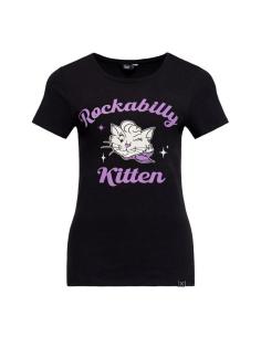 Maglietta Queen Kerosin Rockabilly Kitten Nera | Stile Retrò