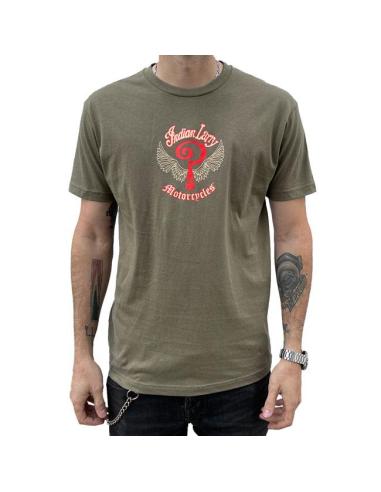 Camiseta Indian Larry Logo Verde Militar | 100% Algodón Made in USA