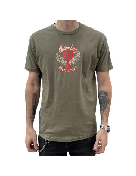 T-shirt Indian Larry Logo Vert Militaire | 100% Coton Fabriqué aux États-Unis