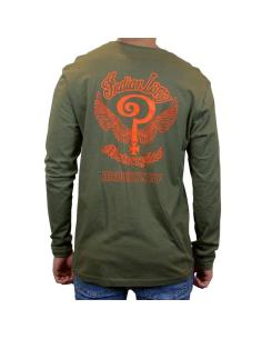 Maglietta a Maniche Lunghe Indian Larry John’s Verde Militare | Stile Chopper
