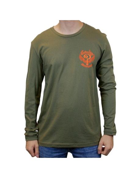 T-shirt de Manga Comprida Indian Larry John’s Verde Militar | Estilo Chopper