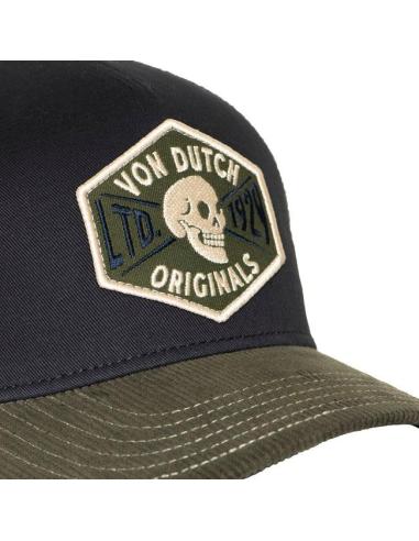 Boné Von Dutch Semi-Curvo Skull Preto/Verde/Branco | Estilo Biker