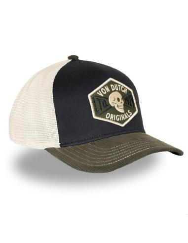 Boné Von Dutch Semi-Curvo Skull Preto/Verde/Branco | Estilo Biker