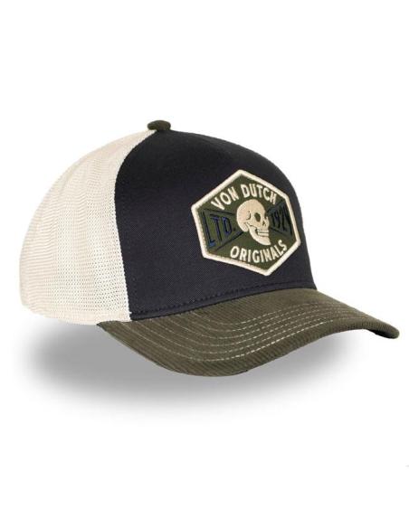Boné Von Dutch Semi-Curvo Skull Preto/Verde/Branco | Estilo Biker